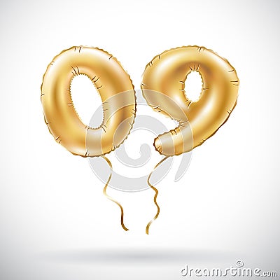 Vector Golden number 0 9 zero nine metallic balloon. Party decoration golden balloons. Anniversary sign for happy holiday, celebra Vector Illustration