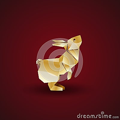 Vector golden origami rabbit Vector Illustration