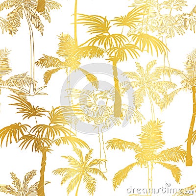 Vector Golden Palm Trees Summer Seamless Pattern Background. Vector Illustration