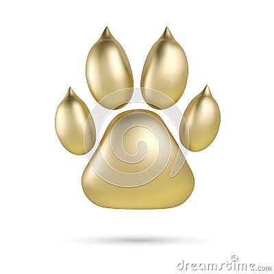 Vector Golden paw print of animal logotype or icon isolated on white background. Dog paw footprint logo. 2018 Year of Vector Illustration