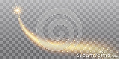 Vector golden sparkling falling star. Stardust trail. Cosmic glittering wave. PNG Stock Photo