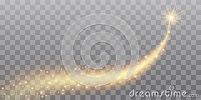 Vector golden sparkling falling star. Stardust trail. Cosmic glittering wave. Vector Illustration