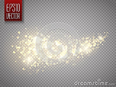 Vector golden star dust trail. Shine particles isolated. Dust cloud Vector Illustration