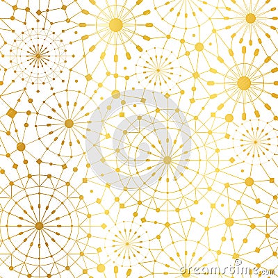 Vector Golden White Abstract Network Metallic Circles Seamless Pattern Background. Great for elegant gold texture fabric Vector Illustration
