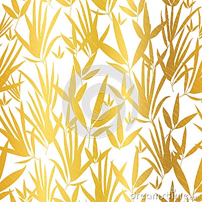 Vector Golden White Bamboo Leaves Seamless Pattern Background. Great for tropical vacation fabric, cards, wedding Vector Illustration