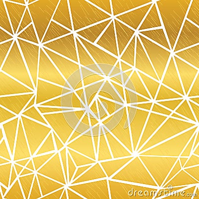 Vector Golden White Glowing Geometric Mosaic Triangles Repeat Seamless Pattern Background. Can Be Used For Fabric Vector Illustration