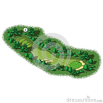 Vector golf course hole aerial isometric view Vector Illustration