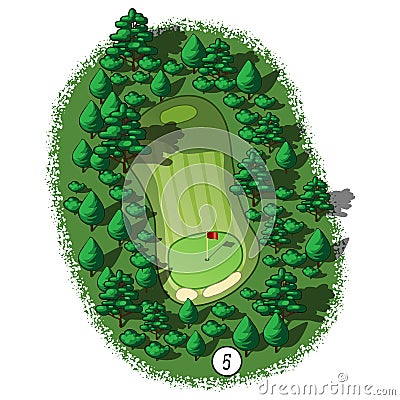 Vector golf course hole aerial isometric view Vector Illustration