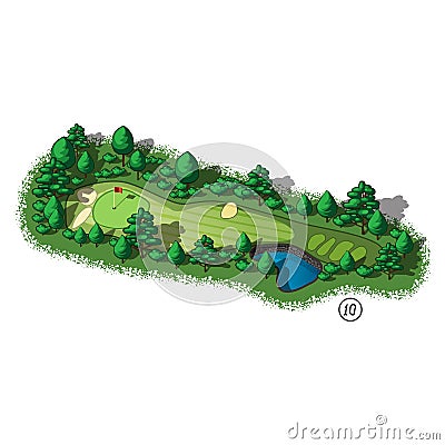 Vector golf course hole aerial isometric view Vector Illustration