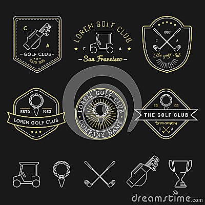 Vector golf logos set. Sports club linear illustrations collection for icons, badges and labels. Vector Illustration