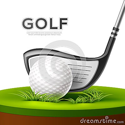 Vector golf tournament poster golf club and ball Vector Illustration