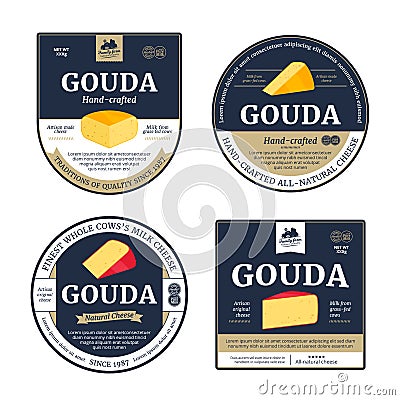 Vector gouda cheese labels and cheese icons Vector Illustration