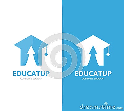 Vector of graduate hat and arrow up logo combination. Study and growth symbol or icon. Unique college and university Vector Illustration