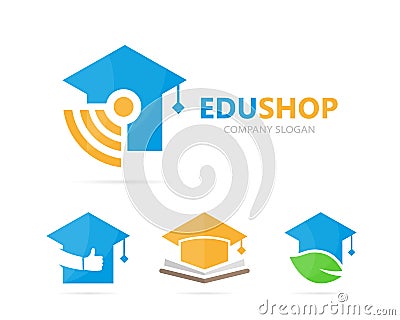 Vector of graduate hat and wifi logo combination. Study and signal symbol or icon. Unique college and radio, internet Vector Illustration