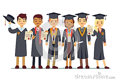 Vector graduation concept with students, college graduate Vector Illustration