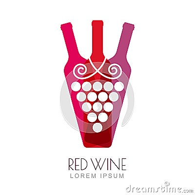 Vector grape vine and wine bottles, negative space logo design Vector Illustration