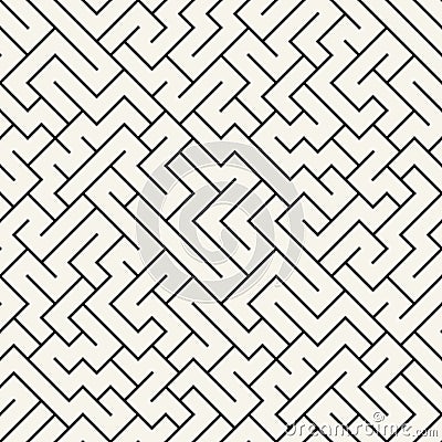 Vector graphic abstract geometry maze pattern. black and white seamless geometric background Vector Illustration