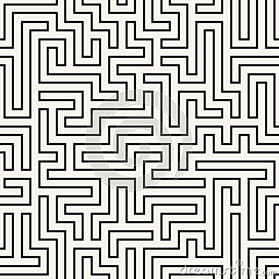 Vector graphic abstract geometry maze pattern. black and white seamless geometric labyrinth background Vector Illustration