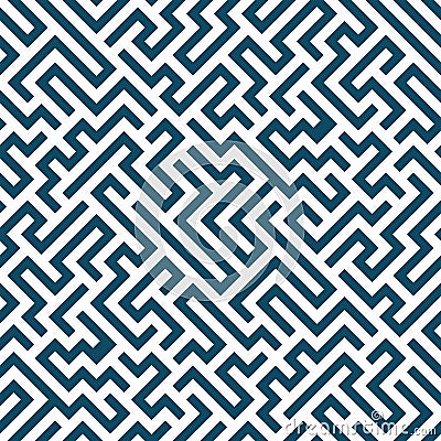 Vector graphic abstract geometry maze pattern. blue seamless geometric labyrinth background Vector Illustration