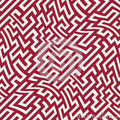 Vector graphic abstract geometry maze pattern. red seamless geometric background Vector Illustration