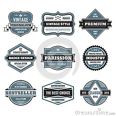Vector graphic badges collection. Original vintage badges. Vector Illustration