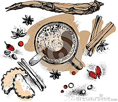 Vector graphic coffee spices top view Vector Illustration