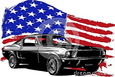 Vector graphic design illustration of an American muscle car Vector Illustration