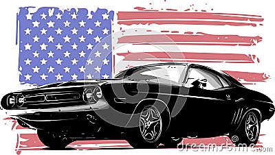 Vector graphic design illustration of an American muscle car Vector Illustration