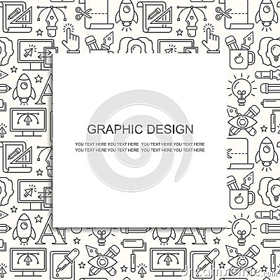 Vector graphic design seamless pattern with grey linear icons. Line style designer background with place for text. Vector Illustration