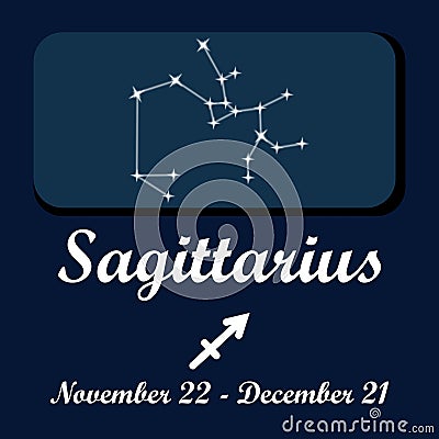 Vector graphic design for the zodiac sign for Sagittarius the archer. Ruling planet: Jupiter. Sagittarius traits: optimistic, Vector Illustration