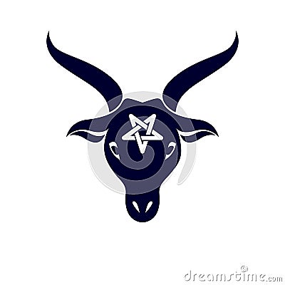 Vector graphic emblem of horned goat head made with a pentacle s Cartoon Illustration