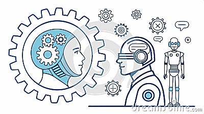 Futuristic robot head graphic, AI and machine learning for tech startups vector design Generative AI Vector Illustration
