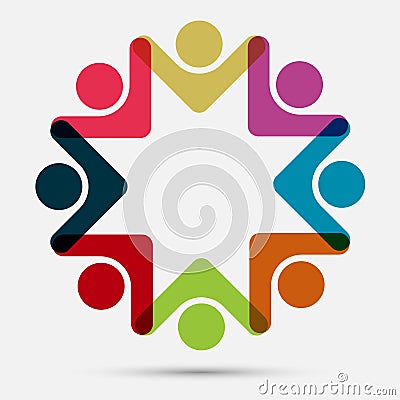 Vector graphic group connection logo.Eight people in the circle.logo team work Vector Illustration