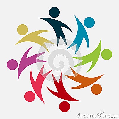 Vector graphic group connection logo.Eight people in the circle.logo team work Vector Illustration