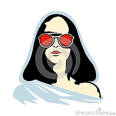 Vector graphic illustration of girl in the hood. Beautiful silhouette simple close up face with sunglasses, minimalistic style, Vector Illustration