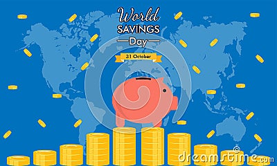 MobileVector graphic illustration, Piggy bank and gold coin, world savings day, suitable for posters, backgrounds and banners. Vector Illustration