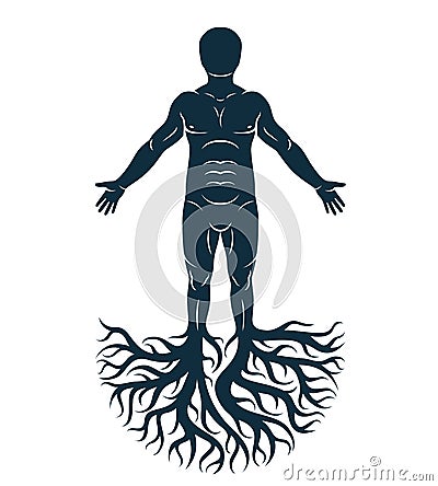 Vector graphic illustration of strong male, body silhouette stan Vector Illustration