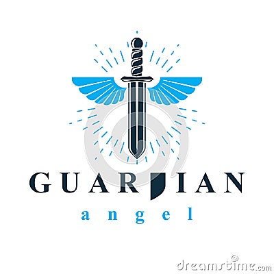 Vector graphic illustration of sword composed with bird wings, war and freedom metaphor symbol. Guardian angel vector abstract Vector Illustration