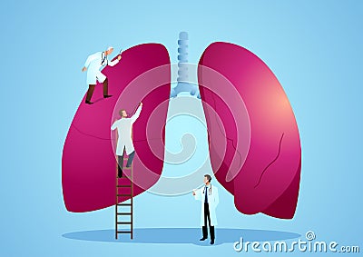 Vector graphic illustration of team of doctors diagnose human lung Vector Illustration