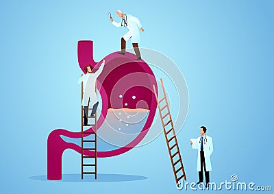 Team of doctors diagnose human stomach Vector Illustration