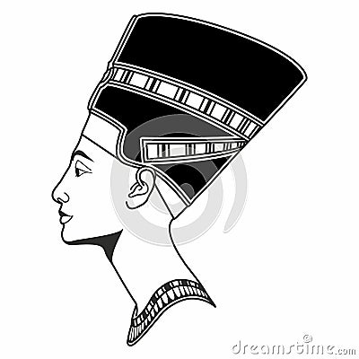 Vector graphic Nefertiti drawing in profile Vector Illustration