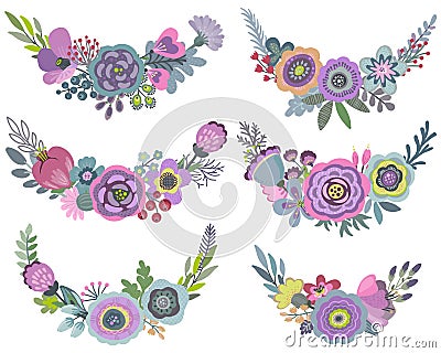 Vector graphic set with beautiful, floral wreaths. Vector Illustration