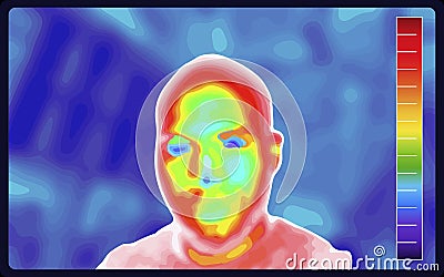 Vector graphic of Thermographic image of a man face showing different temperatures in a range of colors. Medical thermal imaging Vector Illustration