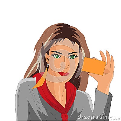 Girl holding a business card Vector Illustration