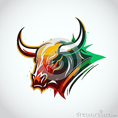 Vector graphics illustration of a bull and colorful shield in logo style Cartoon Illustration