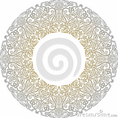 Vector gray round oriental ornament. Arabic patterned circle of Iran, Iraq, Turkey, Syria. Vector Illustration