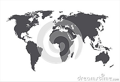 Vector Gray World Map Silhouette Isolated, Illustration Template, Monochrome Background. Vector Illustration