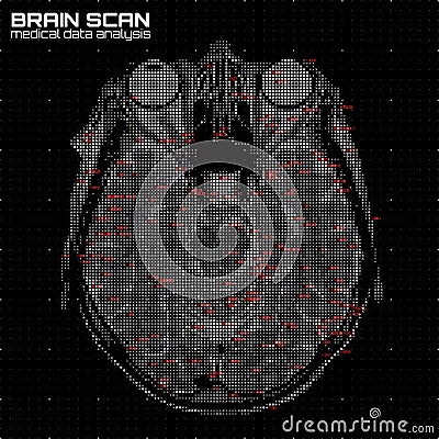 Vector grayscale abstract brain tomography analysis illustration. Digital brain x-ray scan. Vector Illustration