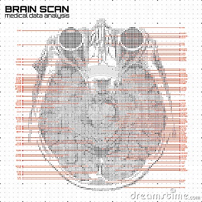 Vector grayscale abstract brain tomography analysis illustration. Digital brain x-ray scan. Vector Illustration