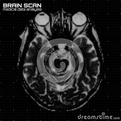 Vector grayscale abstract brain tomography analysis illustration. Digital brain x-ray scan. Vector Illustration